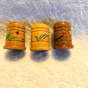 Lot of Three Vintage Wooden Hand Painted Thimbles